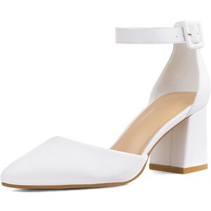 Chic White Ankle Strap Block Heels